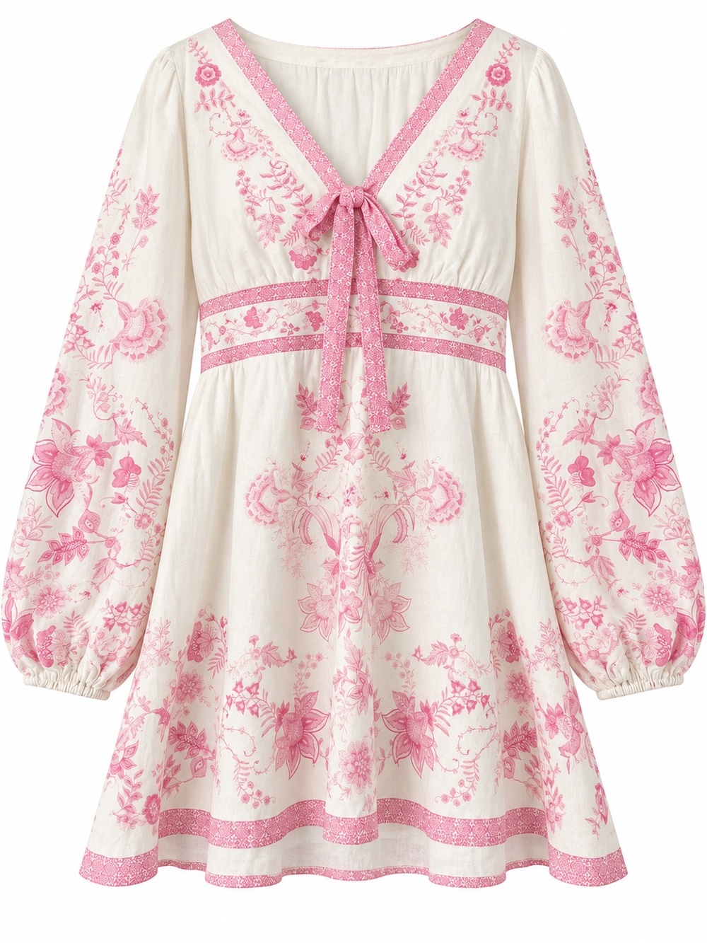 Caroline Constas Cream  Dress with Pink Floral Embroidery